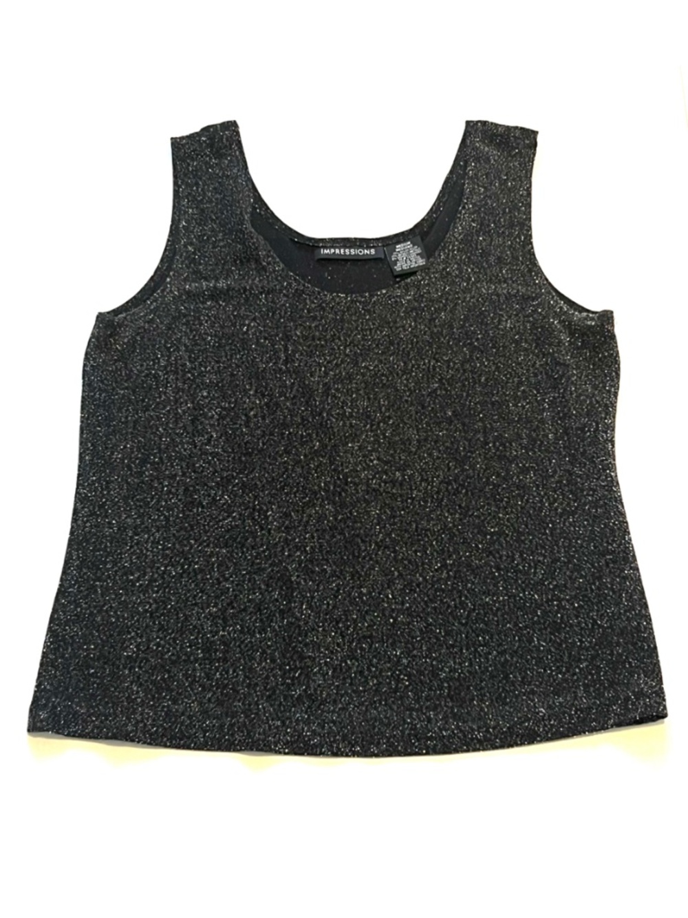 Womens Dressy Tank Top, Black Metallic, Size Medium